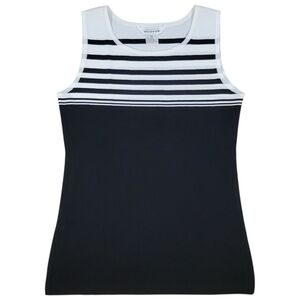 Misook Knit Tank Top Womens‎ M Black White Striped Round Neck Sleeveless Shell